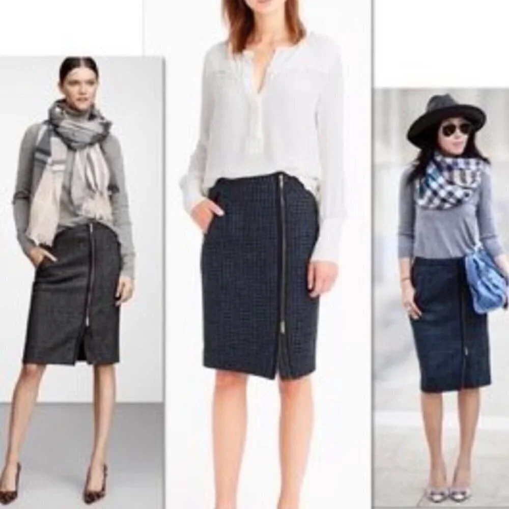 J. Crew 100% Wool Asymmetric Zip Dark‎ Gray Pencil Skirt Size 10